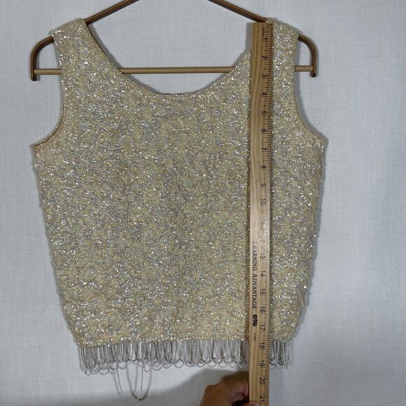 Vintage Hand-beaded tank top Iridescent handmade embellished 1960 blouse sequins - Picture 11 of 12